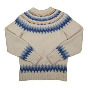 Cozy Cream and Blue Women's Turtleneck Sweater